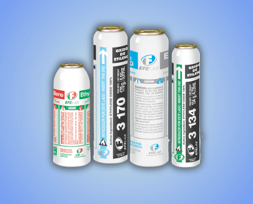 Front view of metallic ethylene oxide cartridges for sterilization