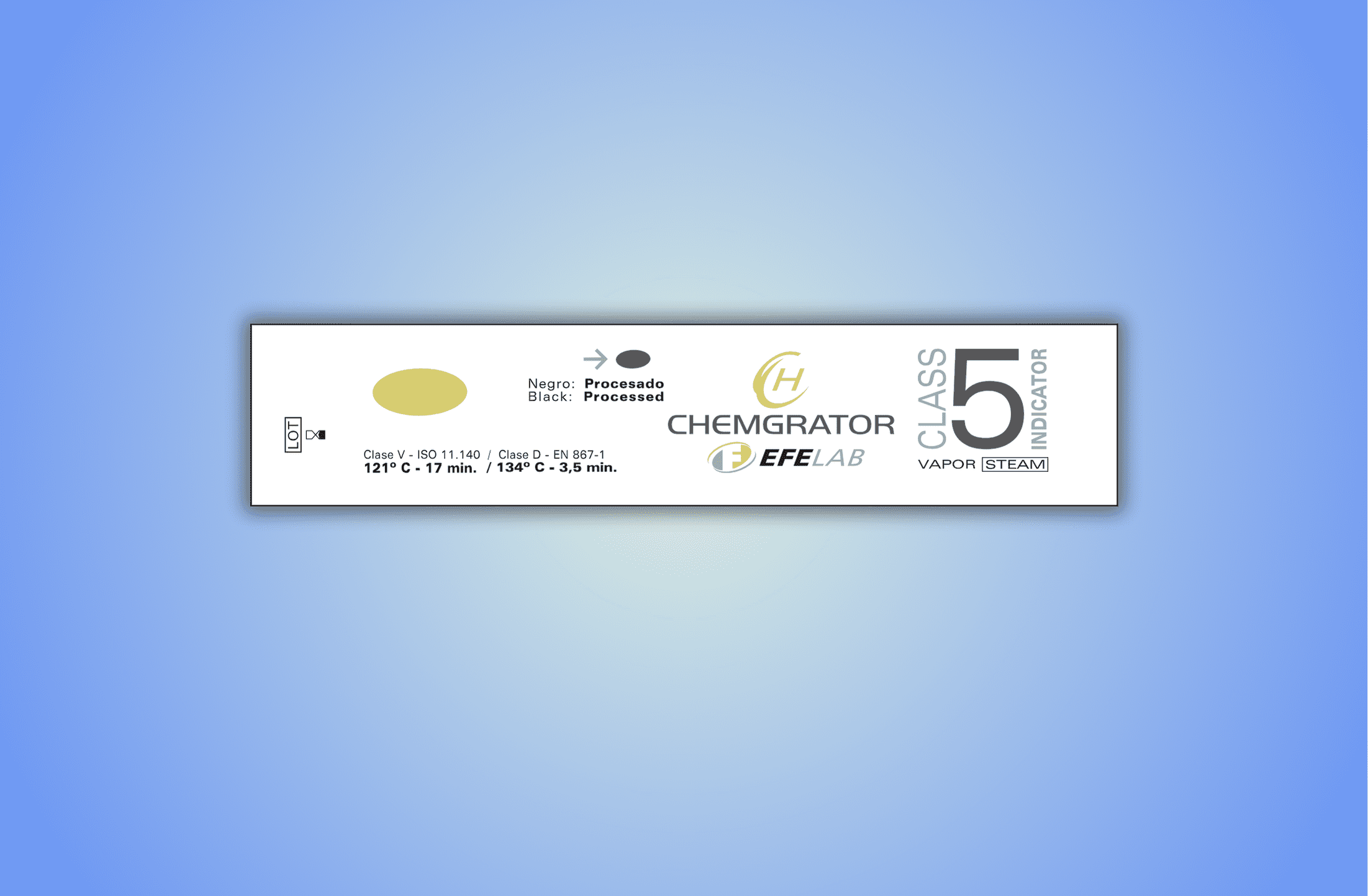 Integrador Classe 5 para Vapor | Chemgrator IV05 Vista frontal do Integrador Chemgrator para vapor Classe 5 ISO 11140