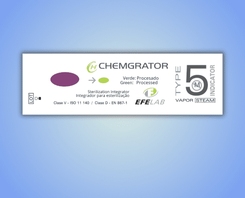Featured image of the Chemgrator IV57 multiparameter integrator, compliant with ISO 11140 Type 5. Designed for steam sterilization monitoring, it includes a reinforced paper structure and dual lamination to withstand demanding autoclave conditions. Irreversible color change with clearly printed reference markings.