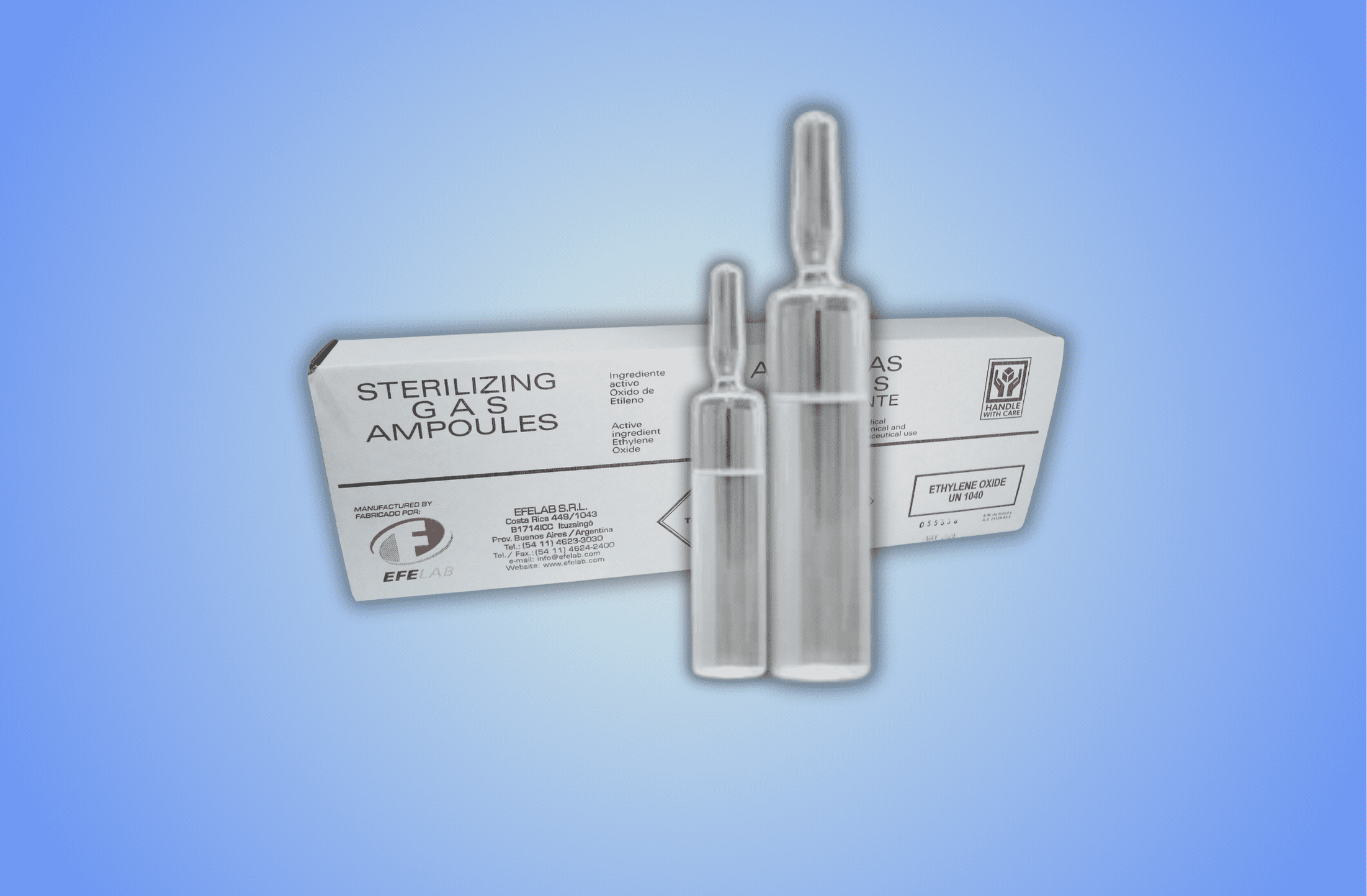 Front view of ethylene oxide ampoules for sterilization