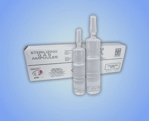 Vista frontal de ampollas con óxido de etileno para esterilización